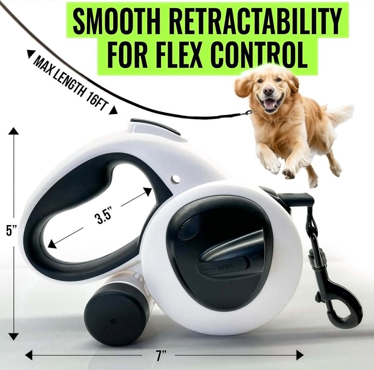 AVANTO Retractable Dog Leash with Flashlight – 16ft Heavy Duty LED Night Safety Leash